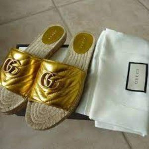 GG Pilar Flat Metallic Espadrille Slide Sandals